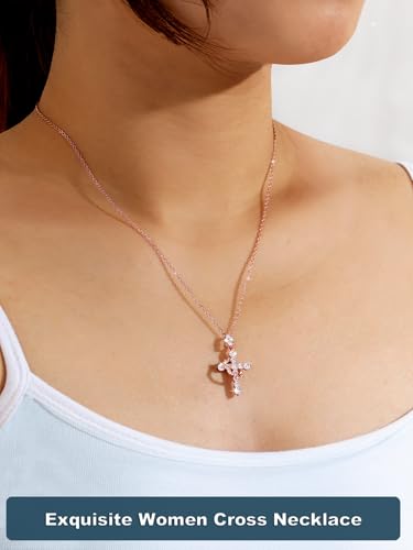 YIMERAIRE Upgraded Moissanite Crown Cross Necklace 14K Gold Vermeil 1.1 Carats Dainty Iced Out Easter Basket Stuffer Cross Jewelry S925 Sterling Silver Simple Gold Christian Faith Moissanite Cross Pendant Necklace For Women - color: Rose Gold