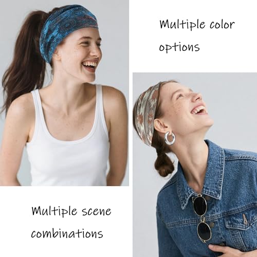 6 Pack Boho Style Women's Headbands, Non slip Fashion Wide Elastic hairband, Daily Sports Yoga Workout Women's Hair Bands,Floral Print-Retro Style - color: Type 7