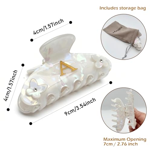 Iridescent Pearl Hair Claw Clip with Butterfly & Initial Charm, Fashionable Acrylic Hair Accessories for Women - color: ZM-R