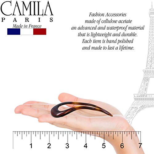 Camila Paris CP2639 French Twist Stick Clip Pins, Tortoise Shell, Wavy Hair Pin U-Shaped Hair Fork for Girls Spiral Updo Chignon Bun Holder, Flexible Styling Hair Accessories for Women, Made in France - color: 2-Prong Tortoise Shell