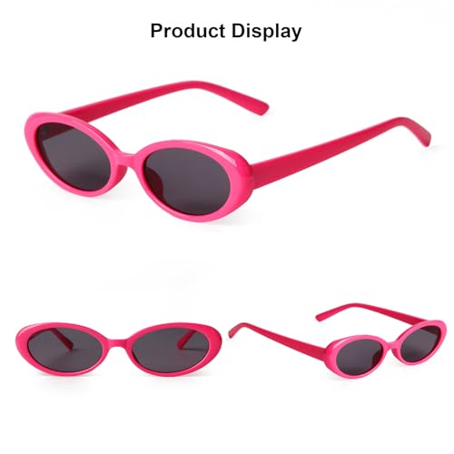 90s Sunglasses for Women Men Retro Small Oval Sunglasses - color: Hot Pink/Grey