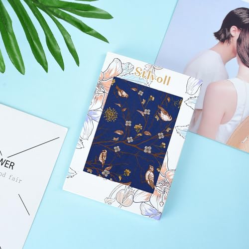 Stlvoll 100% Silk Head Scarf for Women - 27" Hair Scarves Satin Bandanas Square for Night Sleeping with Gift Packed - color: Navy Blue/Red/Bird