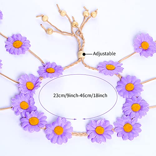 Sucrain 2pcs Flower Hippie Headband Floral Crown Summer Sunflower Hair Accessories for 70 s Bohemian Costumes Style for Women (Beige+Purple) - color: Beige+Purple