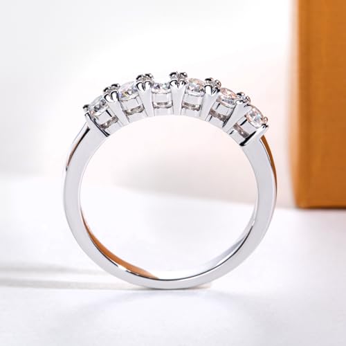 Moissanite Eternity Rings Wedding Bands D Color VVS1 Clarity Round Brilliant Cut 925 Sterling Silver 5/6 Stones Anniversary Band Rings for Women with Certificate - color: 6 Stones-Upgraded