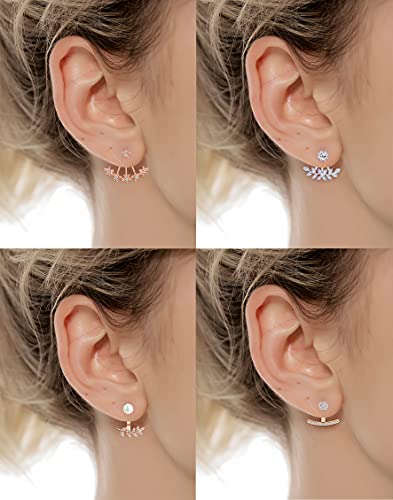 Tornito 6-12 Pairs Lotus Flower Earring Studs Chic CZ Earrings Jackets For Women Silver Rose Gold Tone - color: E:12 Pairs,Silver Tone