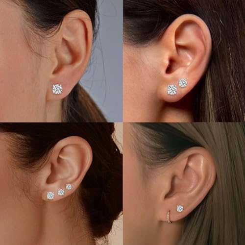 Moissanite Stud Earrings for Women & Men 18K White Gold/14K Gold Plated 925 Sterling Silver Stud for Sensitive Ear VVS1 Clarity Diamond Sparkle Jewelry Gifts with Sentimental Gift Box - color: 01 April-Diamond Clear White-Silver, size: 4mm-0.6 Carat-(0.3c