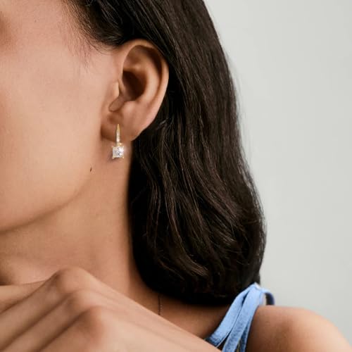 KRKC Moissanite Earrings, 1.0ct-2.0ct D Color Lab Created Diamond Earring, 14k White Gold Plated Sterling Silver Dangle Earrings S925 Leverback Drop Earring for Women Hypoallergenic Jewelry for Gifts - color: Princess-Gold-5.5mm