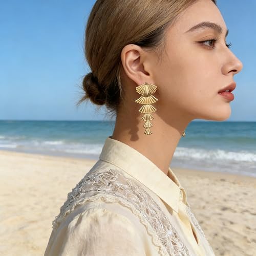 Gold/Silver Shell Dangle Earrings for Women Seashell Drop Dangle Earrings Ocean Beach Earrings Summer Jewelry - color: Big Shell