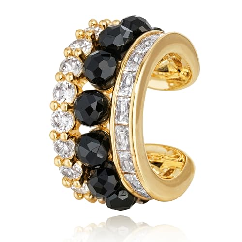 MEVECCO Ear Cuff Non Piercing for Women 18K Gold Plated Dainty Ear Cuff Earring Stacks Cartilage Clip On Wrap Huggie Minimalist Fake Piercings Open Hoops Jewelry Gifts - style: black