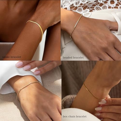 DEARMAY Sterling Silver Plated Bracelets Set for Women Waterproof, Non Tarnish Sterling Silver Link Chain Bracelets Pack Dainty, Fashion Jewelry Gifts for Everyday Comfortable - color: 3Pcs Silver Bracelet B