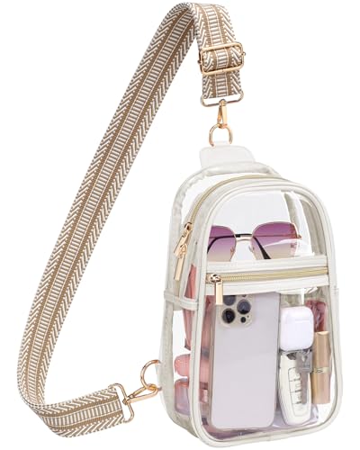 PACKISM Clear Sling Bag Stadium Approved - Clear Bag for Stadium Events & Holographic Bag for Music Festivals Jacquard Strap - color: 02_guitar Strap Beiges