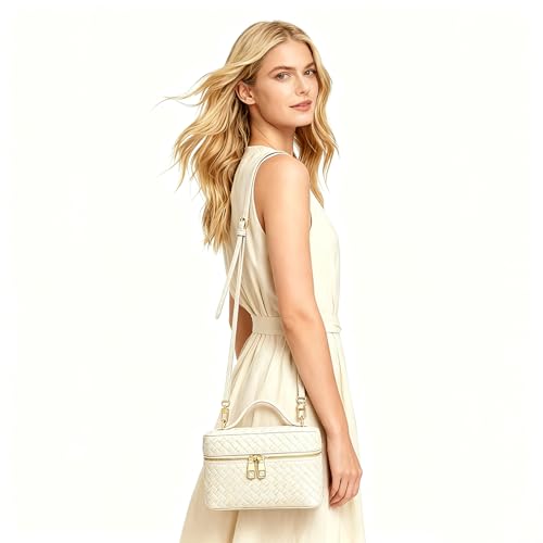 Trendy Shoulder Bags for Women Mini L19 Square Box Satchel Bag Cute PU Leather Crossbody Purse with Adjustable Strap - color: Beige