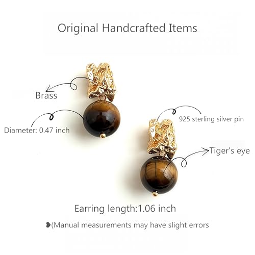 Boho Earrings for Women Natural Stone Beaded Handmade Vintage Dangle Earrings Bohemian Lightweight Hypoallergenic Jewelry for Dailywear Festival Occasions - color: Tiger eye gold