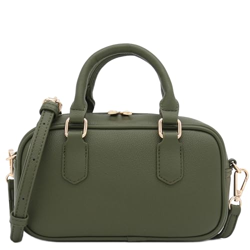 FashionPuzzle Mini PU Leather Satchel Purse Top Handle Crossbody Bag - color: Olive