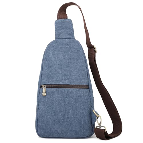 SILKAREA Canvas Sling Bag for Wome Crossbody Purse Small Sling Backpack Purse Travel Hiking Chest Bag Daypack - color: Navy Blue