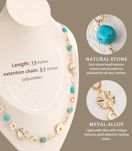 Long Gold Necklaces for Women Dainty Natural Stone Beaded Gold Necklace Mothers Day Gifts Boho Gold Costume Jewelry for Women - color: Turquoise