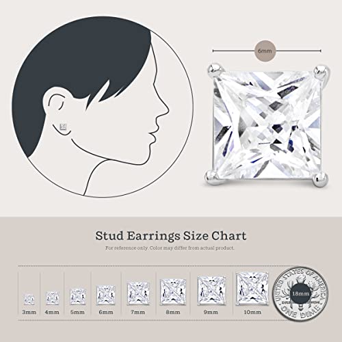 KEZEF Sterling Silver Stud Earrings for Women & Men - 4-Prong Setting Cubic Zirconia Earrings Studs - Premium CZ S925 Hypoallergenic - Available in 14K White and Yellow Gold, Rose Gold - 3mm to 9mm - color: 14K White Gold, size: 6mm - Medium