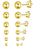 14K Gold Filled Polished Small CZ Pearl Ball Stud Earrings Set for Women Men 20G Surgical Steel Hypoallergenic Piercing Studs for Sensitive Ear, Pack of 6 Pairs - style: I : 2MM-7MM Gold Ball Set