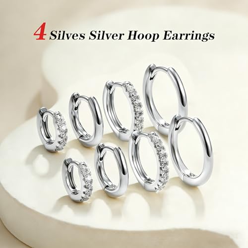 4 Pair Small Gold Hoop Earrings for Women Sensitive Ears - Hypoallergenic 14k Real Gold Plated Hoops Zirconia Cartilage Huggie Earrings Set Helix Piercing Earring Gold Jewelry for Women Gift - color: 02-4 Pair Silver