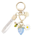 Keychain for Women Girls Bling Heart/Star/Strawberry Key Chain Accessories for Key/Backpack Bag Charm - color: Blue Strawberry