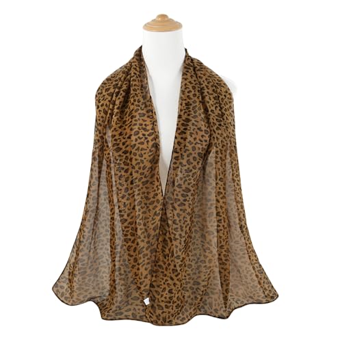 E-Clover Unique Fashion Women's Scarf Chiffon Sheer Scarves for Women Lightweight - color: Brown Leopard Print