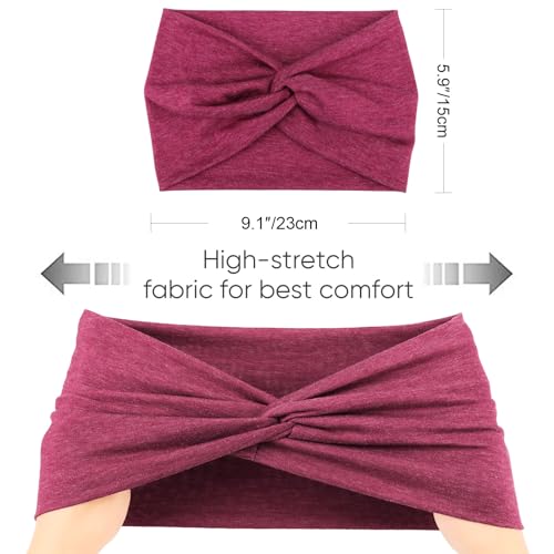 AQOKKA Extra Wide Headbands for Women Large Turban Headband Non Slip Boho Elastic Hairband Hair Twisted Knot Head Bands Accessories - color: 4 Pcs E: Black, Red, Coffee, Grey