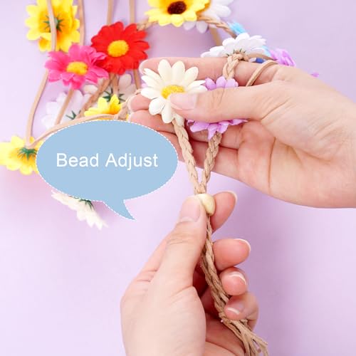 Sucrain 2pcs Flower Hippie Headband Floral Crown Summer Sunflower Hair Accessories for 70s Bohemian Costumes Style for Women (White+Colorful) - color: White+Colorful