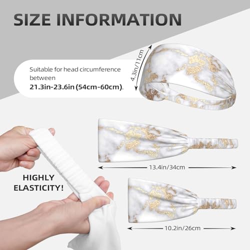 Black and Gold Swirl Liquid Ink Marble Workout Headbands Fashion Sports Sweatbands Yoga Hairbands for Fitness Athletic Non Slip Wicking Headscarf for Men Womens Girls Summer Accessories Elastic Bands - color: Modern Chic White Gold Foil Marble