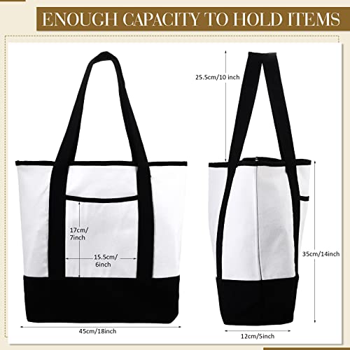 Reginary 16 Pcs Canvas Tote Bags Bulk with Outer Pocket 18 Inch Reusable Shopping Grocery Blank Tote Bag for Women Mother DIY (Black White) - color: Black White