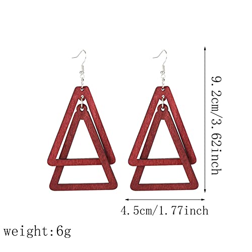 ANXIN Boho Personality Retro Tassel Rectangular Wooden Contrasting colors Earrings Chic Green Temperament Geometric Earrings Jewelry Gifts For Women - color: Jiu red Wooden Earrings