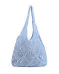 Crochet Mesh Beach Tote Shoulder Handbags Hobo Summer Aesthetic Women's Bag - color: Blue