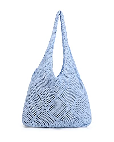 Crochet Mesh Beach Tote Shoulder Handbags Hobo Summer Aesthetic Women's Bag - color: Blue