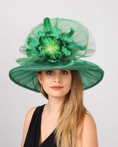 SAFERIN Women's Organza Church Fascinator Bridal Tea Party Wedding Hat - color: Gz-green