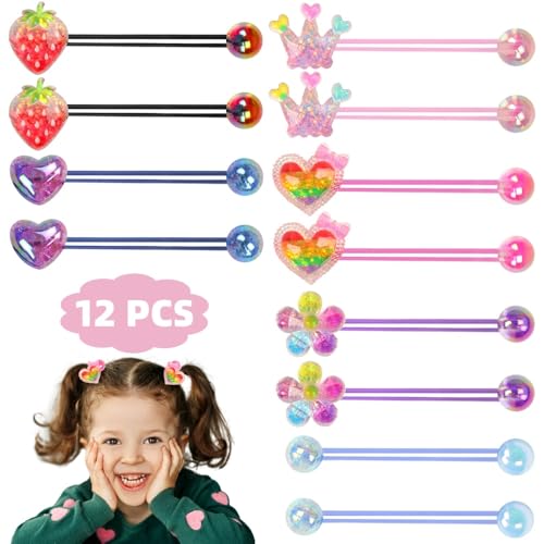 12PCS Ball Charm Hair Ties for Little Girls, Colored Camellia Bead Rubber Band Bubble Hair Ties with Balls No Damage Ponytail Holders for Toddler Girls (Pink, Purple, Blue, Rose Red, Navy Blue,Black) - color: Pink, Purple, Blue, Rose Red, Navy Blue,Black