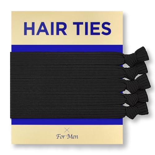 HAVHAF Knotted Mens Hair Ties For Men 5 pcs (Wide, Black) - No damage Crease Breakage Man Bun Hair Tie Men with Long Hair | For Buns Curly Thick Elastic Hair Ties For Guys | Perfect hairtie For Man - color: Black