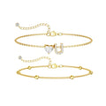 CAROVO Gold Ankle Bracelets for Women Waterproof 14K Real Gold Plated CZ Initial Anklet for Women Dainty Layered Letter A-Z Heart Ankle Bracelets Handmade Adjustable Anklet Summer Beach Jewelry - style: U