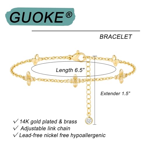 Gold Bracelets for Women 14K Gold Plated Flower/Clover/Butterfly/Heart Bracelet Adjustable Dainty Hypoallergenic Jewelry Gift - color: clover gold