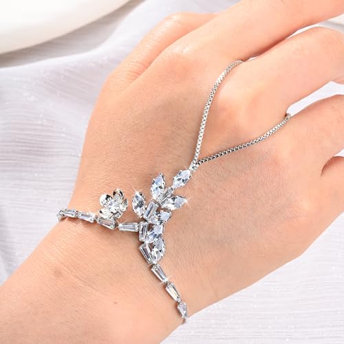 Adjustable Hand Chain Bracelet Women, 16K Gold Plated Finger Bracelet, Secure Ball Clasp Elegant Slave Hand Jewelry, Y2K Aesthetic Accessories for Summer Festival Prom Beach Vacation Daily Wear - color: style5-16K silver-plated