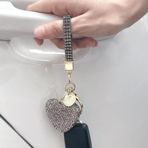 Keychain for Women Girls Bling Heart/Star/Strawberry Key Chain Accessories for Key/Backpack Bag Charm - color: Grey Heart
