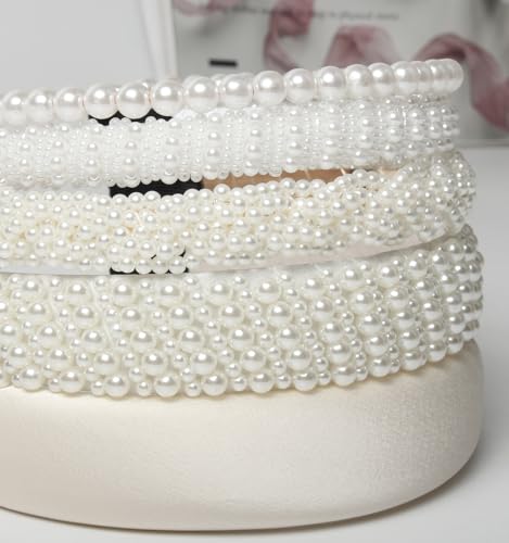 Cuizhiyu 5PK White Pearl Headbands for Women Girls Cute Pearl dainty Headbands Bling Faux Pearls Hairbands Wedding Hair Accessories hair hoop headband - color: Color A
