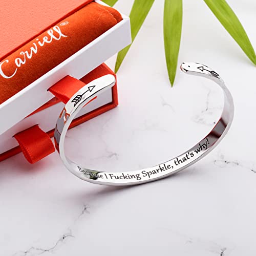 Carviell Bracelet - Gifts for Women – Inspirational, Friendship, Love, Mom, Daughter, Sister, Christian, Graduation, Memorial & Wedding Gifts – 100+ Phrases – Stainless Steel, Gift-Ready - style: INSPIRATIONAL Gift- Because I F##king Sparkle, that's why!