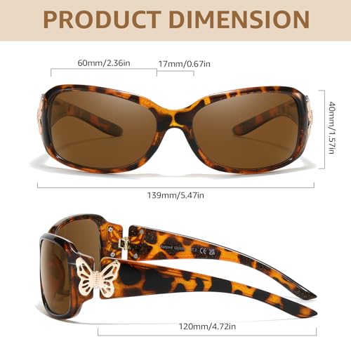 TJUTR Polarized Sunglasses for Women with Wrap Around Butterfly Design, Trendy Jackie-O Style for UV400 Protection - color: B3 Tortoise/Brown