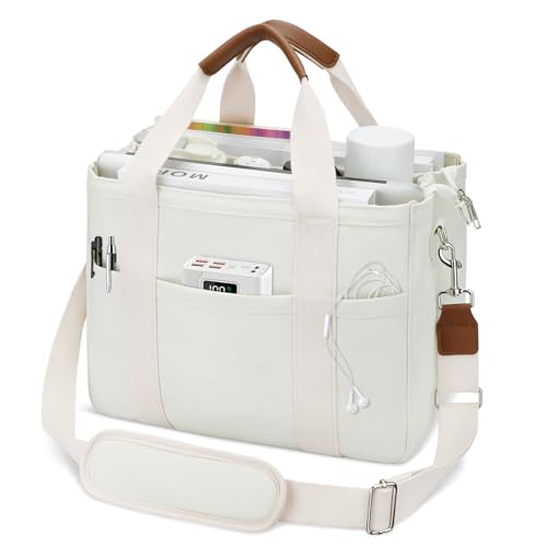 KKXIU Canvas Tote Bag for Women with Zipper and Compartments Crossbody Large Bible Messenger Purse Bag With Pockets | Canvas - color: Beige, size: Large
