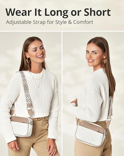 Vantamo Premium Quilted Crossbody Bags for Women with Anti-Pickpocket Clip, Vegan Leather Handbags, Travel Purses for Women - color: Shoulder Bag Snow & Stone Jacquard Strap