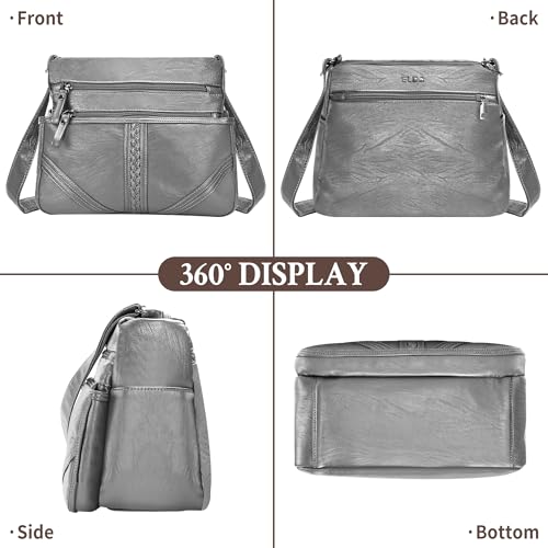 ELDA Crossbody Bags For Women Pocketbooks Soft PU Leather Purses and Handbags Multi Pocket Shoulder Bag - color: X-dark Grey