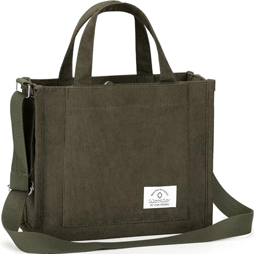 WantGor Tote Bag for Women, Corduroy Crossbody Bags Shoulder Handbag Small Satchel Hobo Bag Purse - color: Army Green