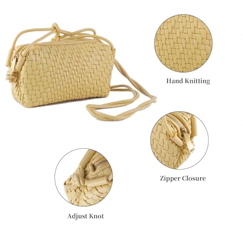 Woven Crossbody Bags for Women Handwoven Purses Vegan Leather Small Handbag Handmade Shoulderbag | Lightweight - color: Yellow