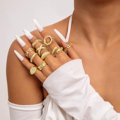 INENIMARTJ Boho Rings for Women Teen Girls,Gold Stacking Rings Set Vintage Knuckle Stackable Moon Star Snake Butterfly Heart Flower Leaf Top Finger Rings - color: 554-F