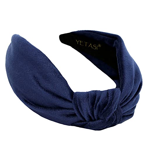 Navy Blue Velvet Headbands Women Girls Trendy, Womens Headbands are Knotted Headband for Women's Hair, Cute Headband Top Knot Fashion Designer - color: Navy Blue