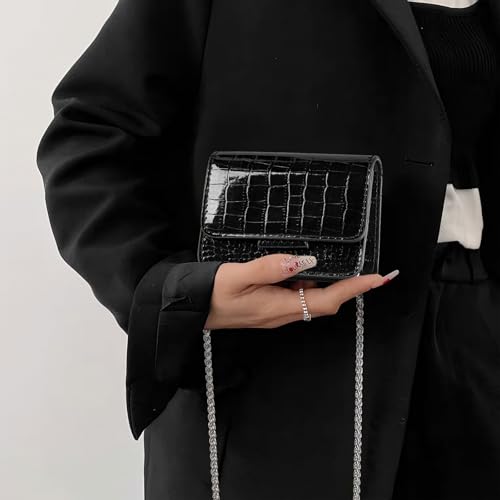 Sightor Silver Mini Crossbody Bag for Women, PU Leather Small Evening Purse, Dressy Clutch Handbag for Nightclub Parties - color: Black